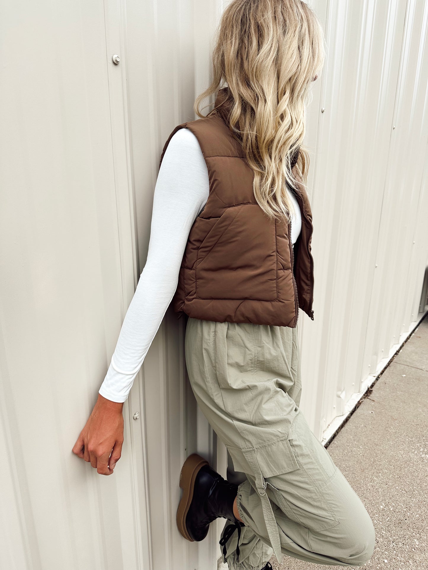 Semi Cropped Vest-Coffee