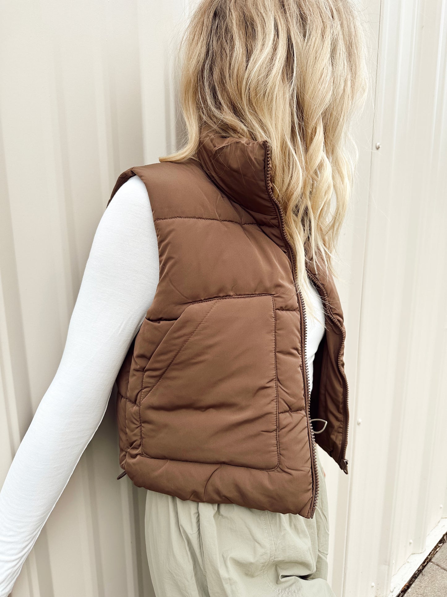 Semi Cropped Vest-Coffee