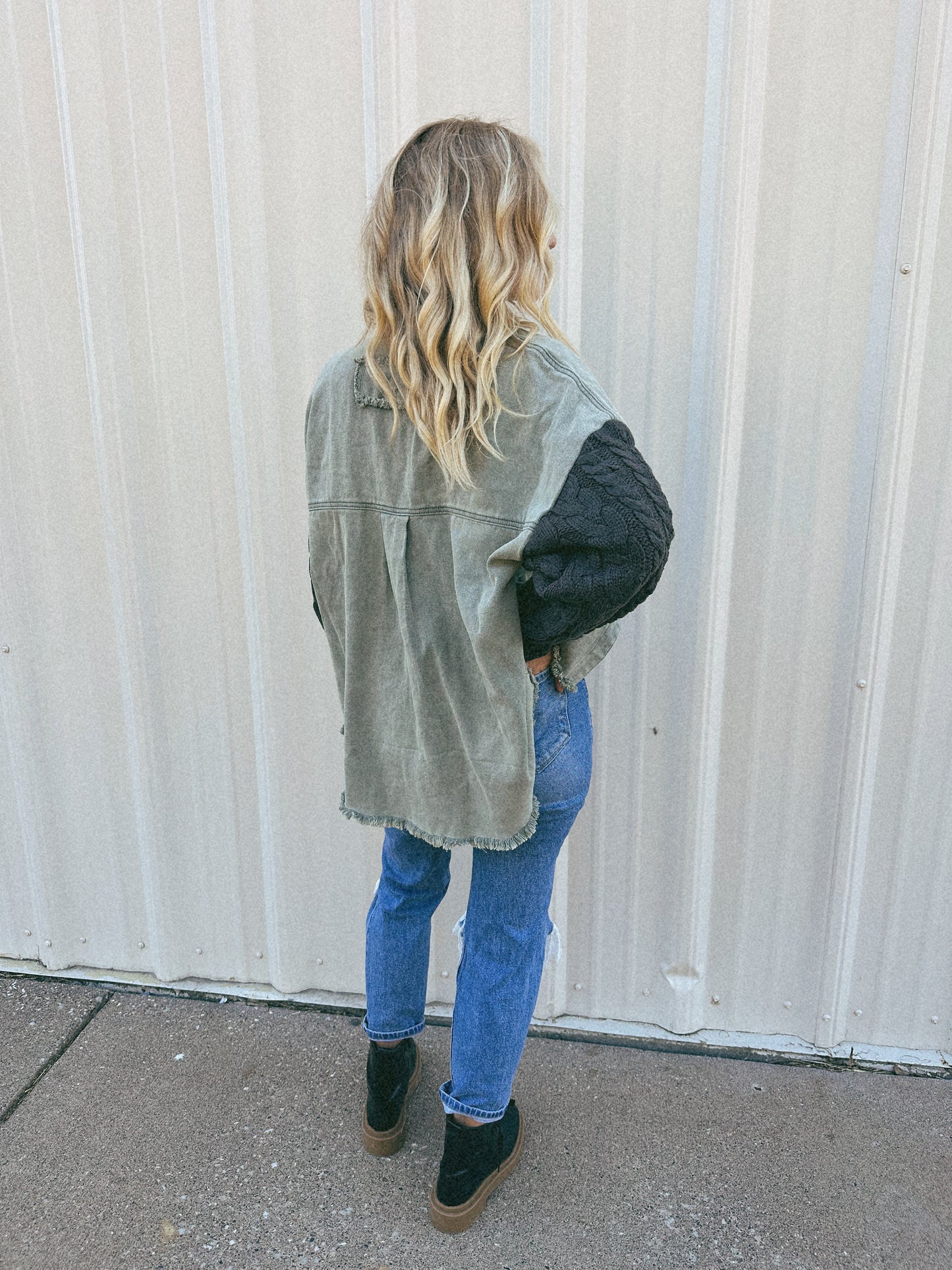 Jace Olive Denim Jacket