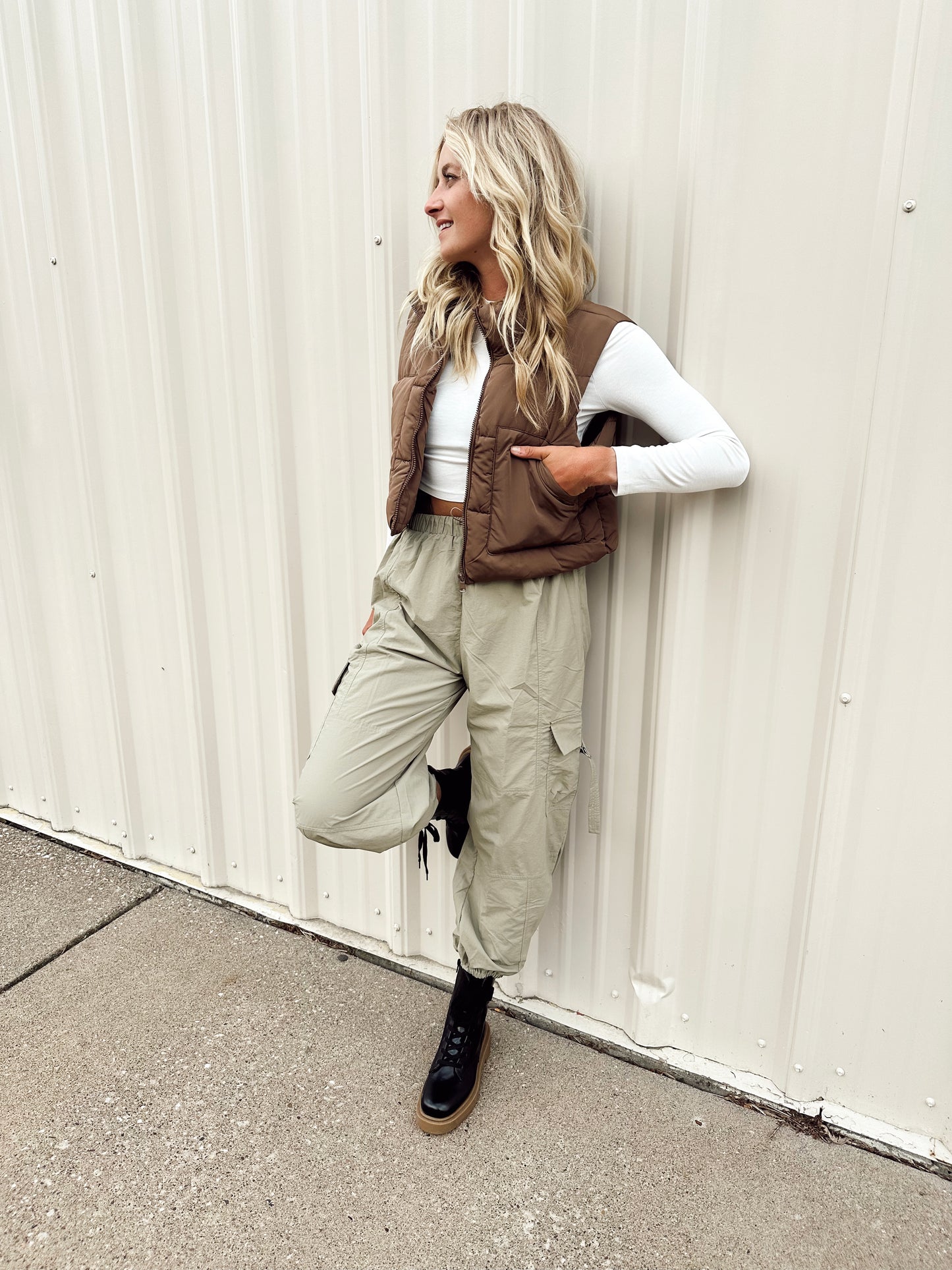 Semi Cropped Vest-Coffee