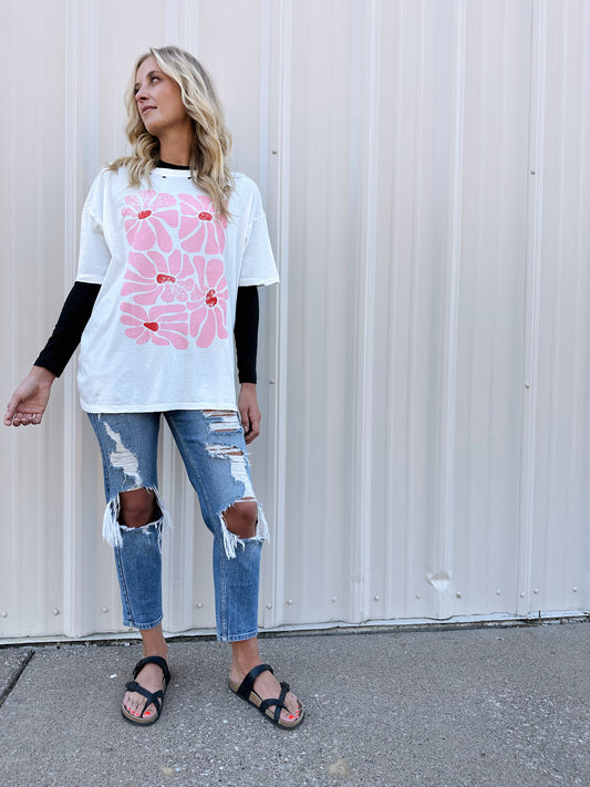 Flower Child Distressed Oversized Tee