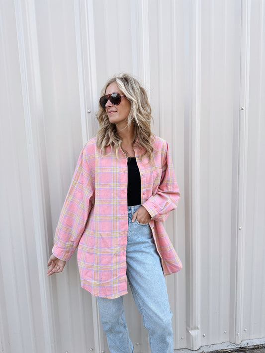 Parker Plaid Cardi/Shacket - Pink