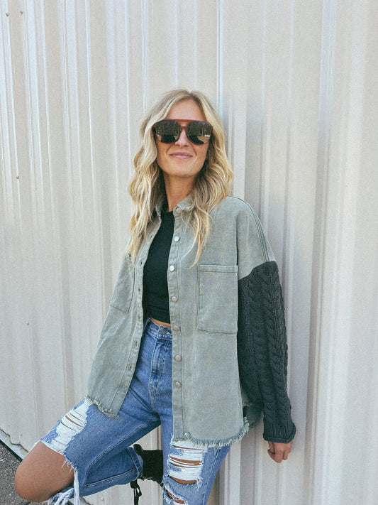 Jace Olive Denim Jacket