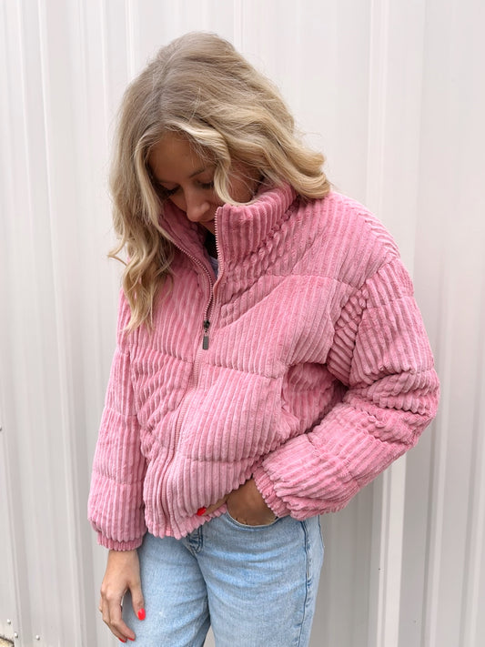 Candy Ribbed Coat - Pink