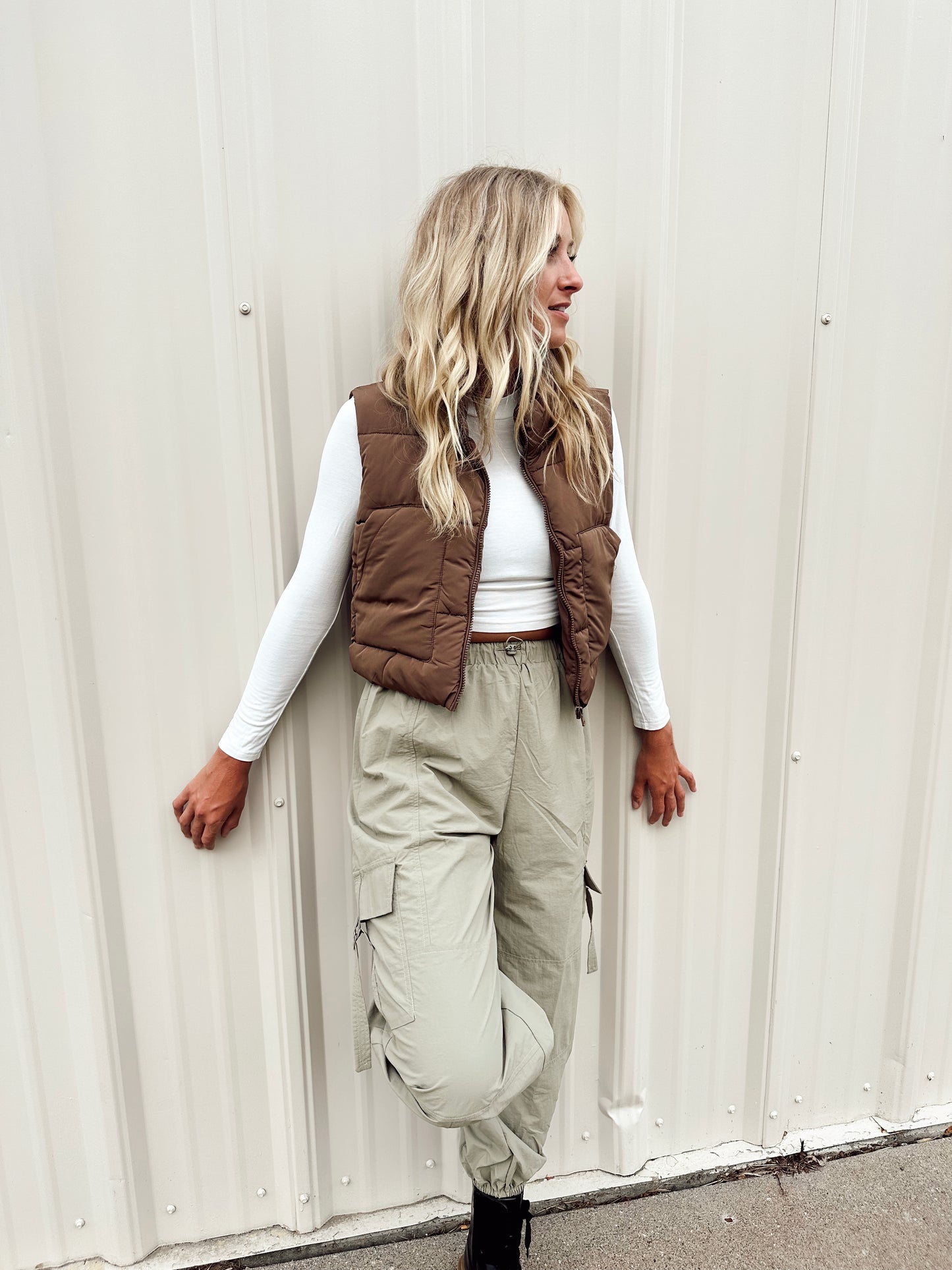 Semi Cropped Vest-Coffee