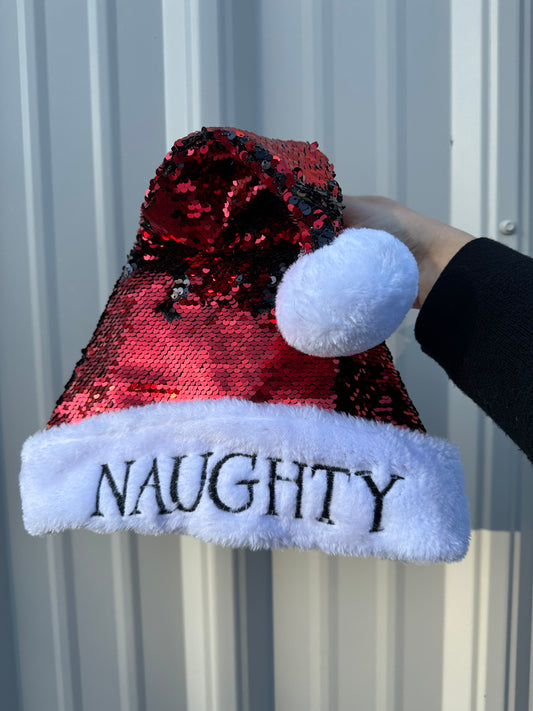 Naughty/Nice Sequined Santa Hat