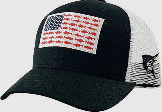 Red Blue Fish American Flag Hat