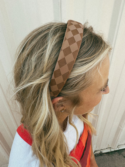 Checkered Headband Brown