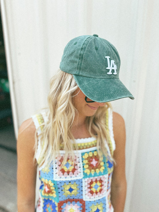 LA Embroidered Baseball Cap Green