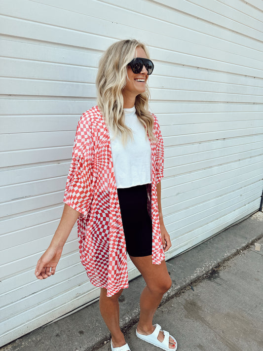 Checkered Mesh Kimono