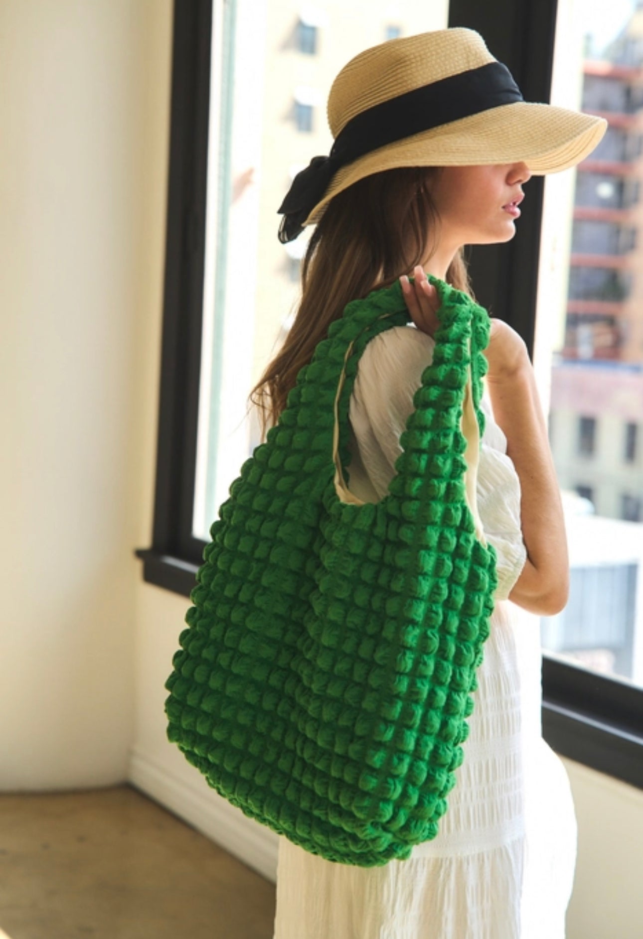 Puff Textured Green Bag