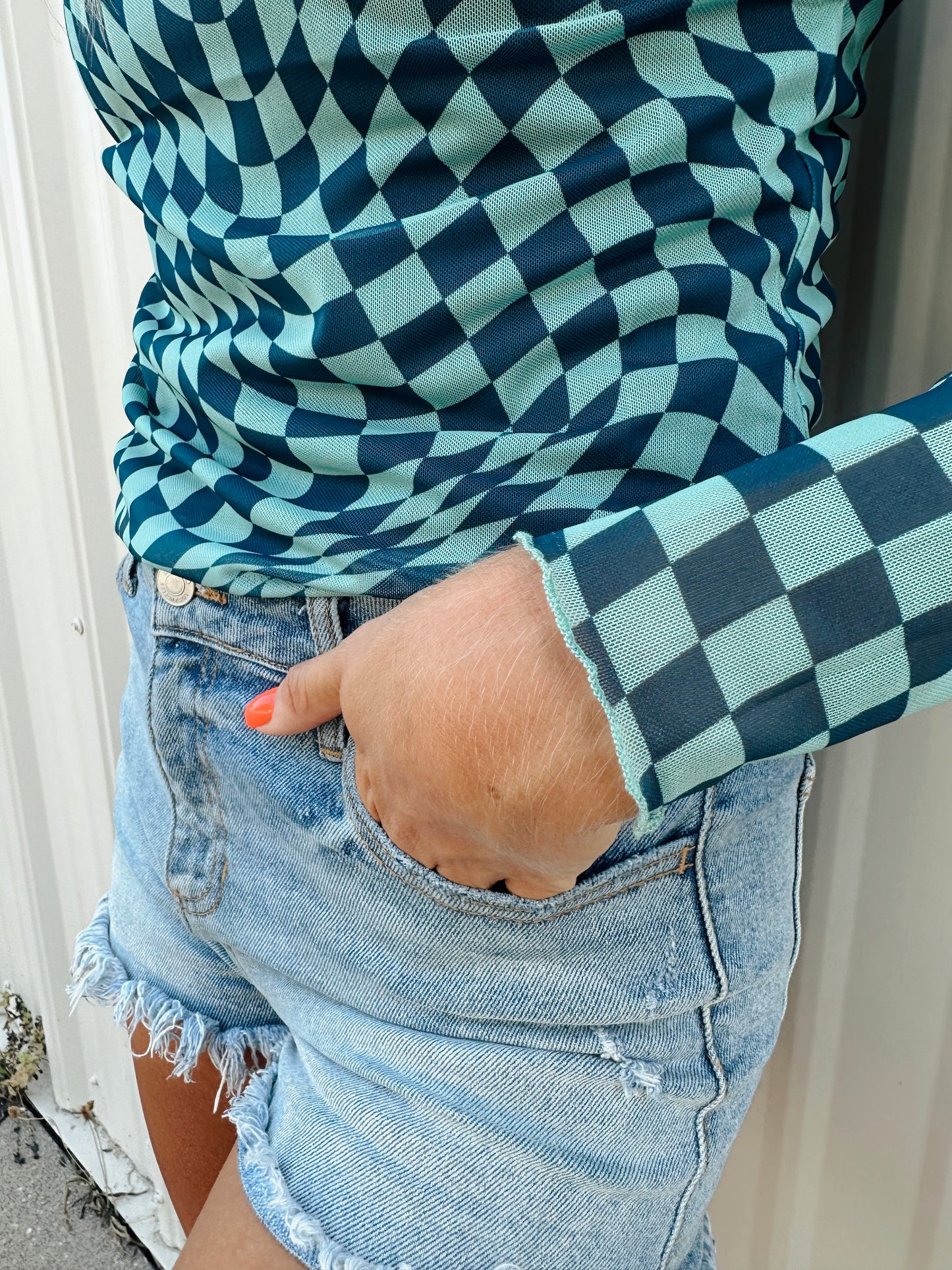 Catch A Vibe Checkered Mesh Top