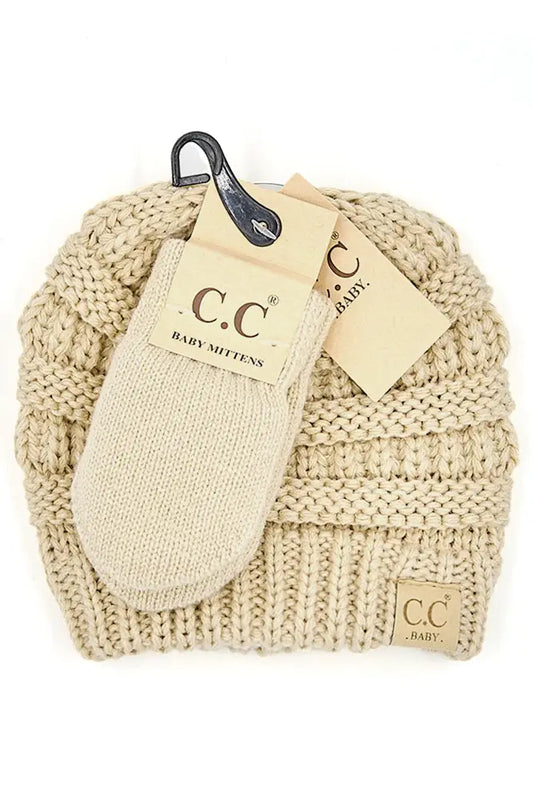 C.C. Ribbed Hat & Mitten Set