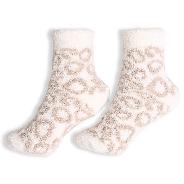 Soft Leopard Half Crew Socks Tan & White