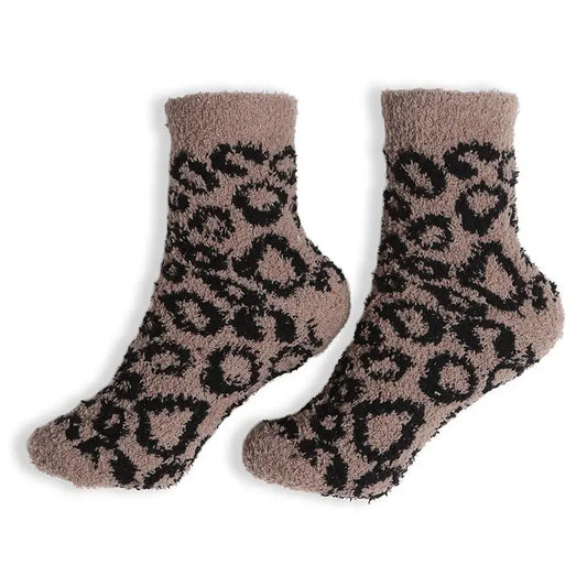 Soft Leopard Half Crew Socks Tan