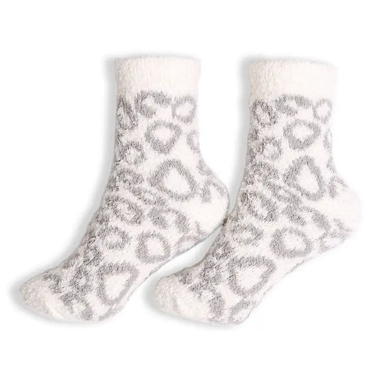 Soft Leopard Half Crew Socks Gray