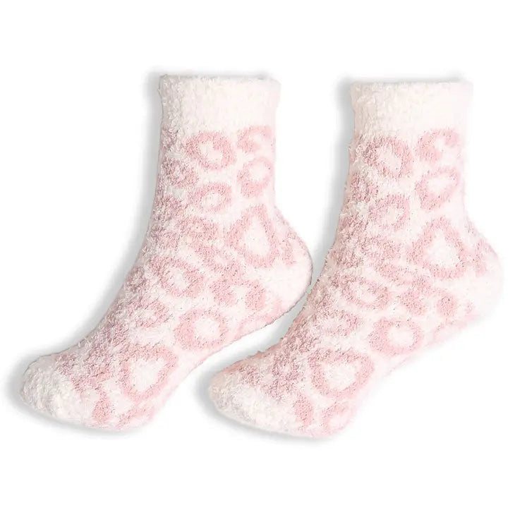 Soft Leopard Half Crew Socks Pink