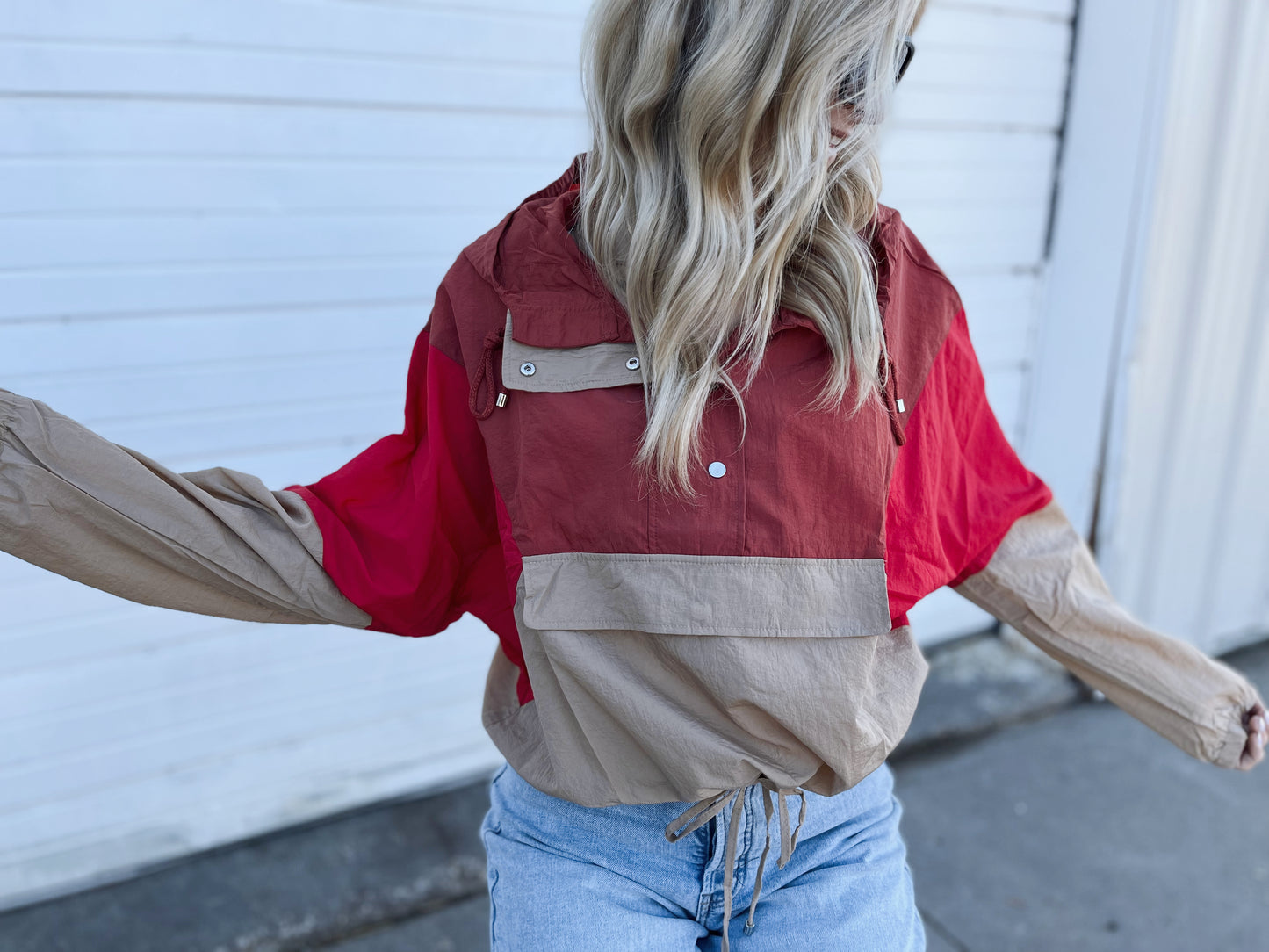 Let’s Stand Out Red Windbreaker Pullover (PLUS SIZES AVAILABLE)