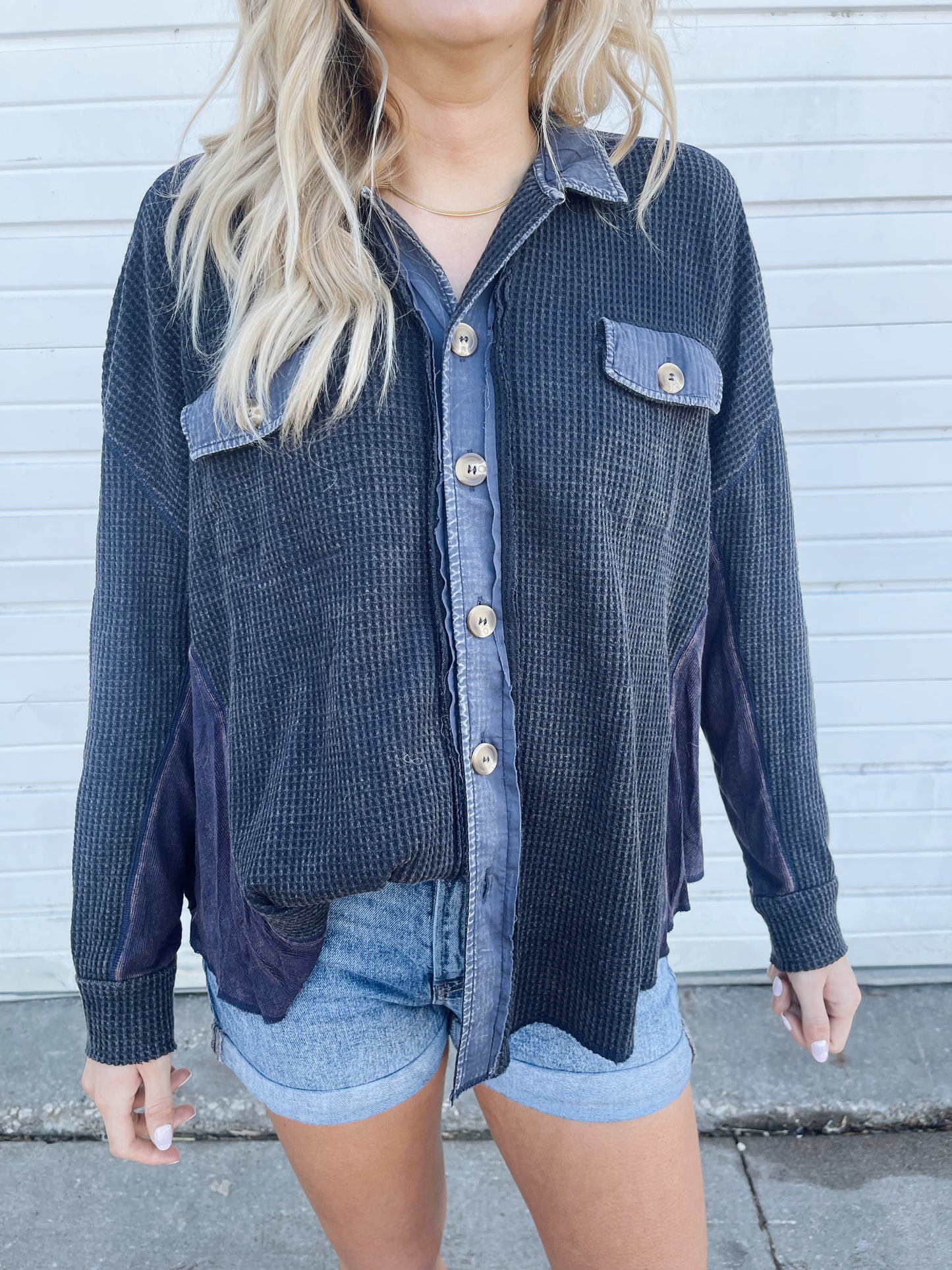 Waffle Knit Button Down