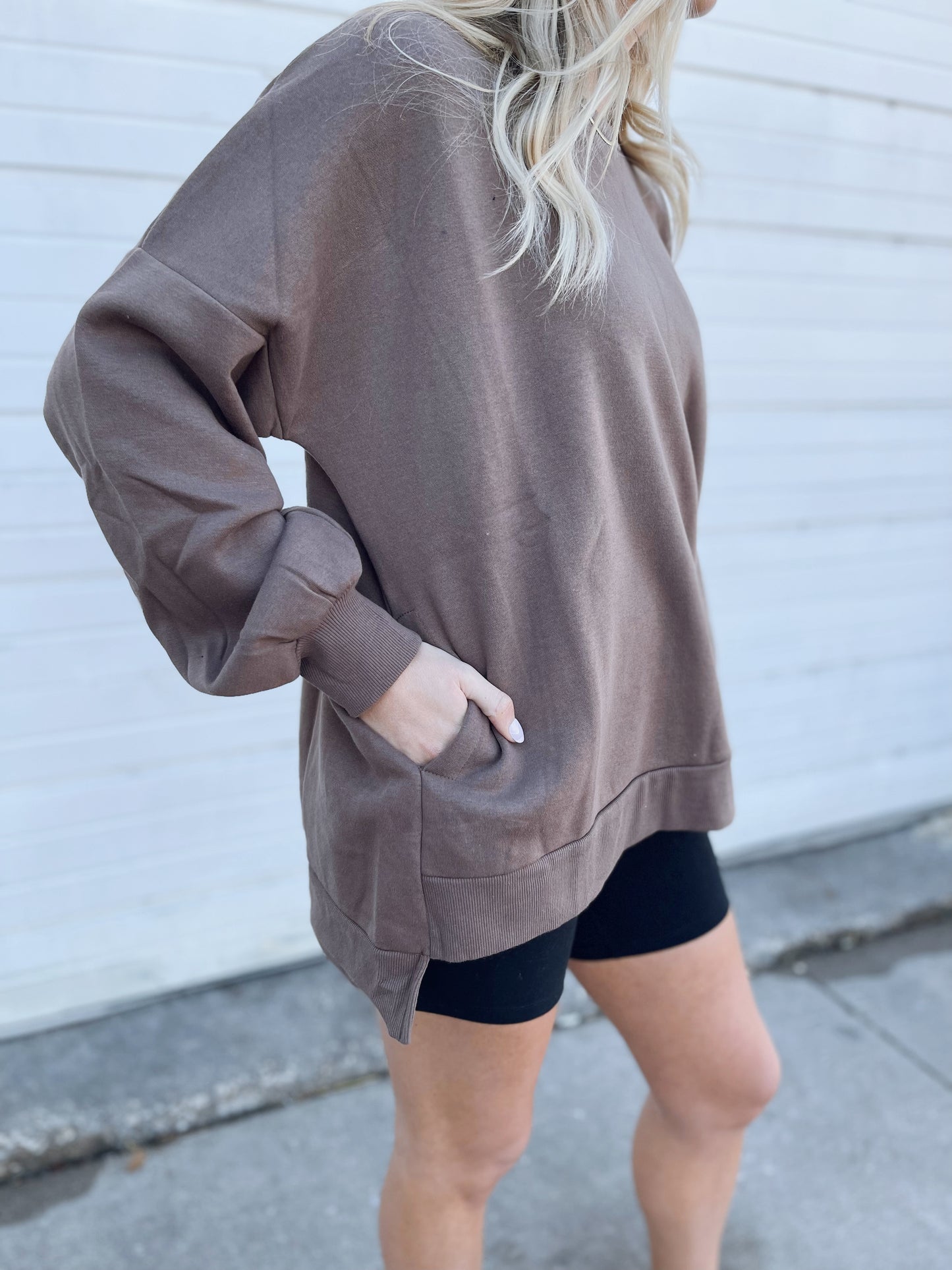 PLUS SIZE Pocketed Crewneck